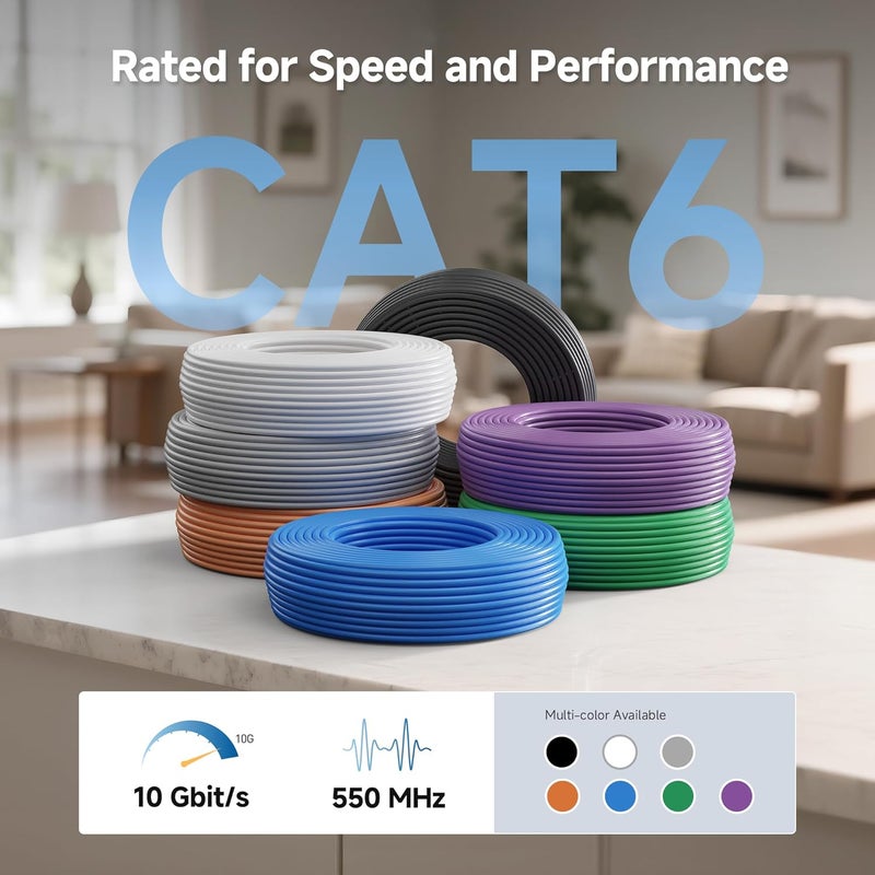 CableMatters كابل إيثرنت Cat 6 من النحاس الخالص بسمك 23AWG، معتمد من UL، مصنف CM، 300 قدم، صلب، كابل إيثرنت UTP Cat6، كابل إيثرنت Cat6، أزرق - Image 3